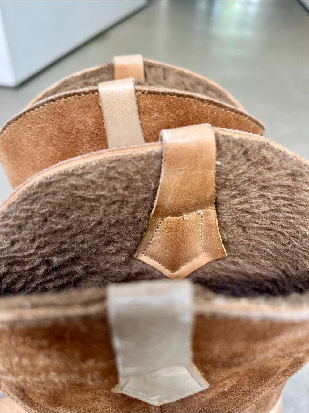 Vintage Two Tone Tan Leather Suede Lug Sole Western Boots